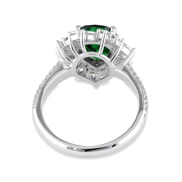 New Sterling Silver Extravagant Pear Cut Emerald Halo Ring New - Picture 4 of 4